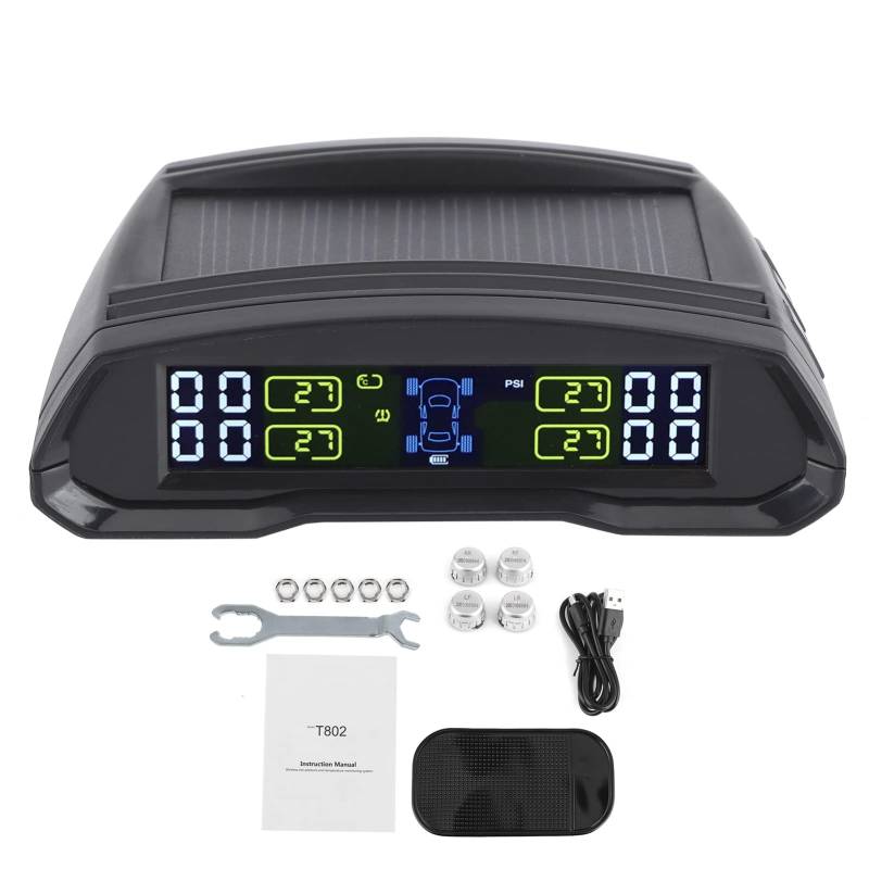 Brilluxa -Reifendruckmonitor, TPMS Wireless Detektor mit 4 Sensoren, USB -Solarpanel aufgeladen von Brilluxa