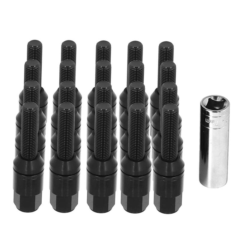 Brilluxa Taper Cone Lug Bolzen Set, M12X1.5 Konische Sitzradschrauben, Aluminiumlegierung Lug -Muttern mit Kappe, 20 Stcs (Black) von Brilluxa