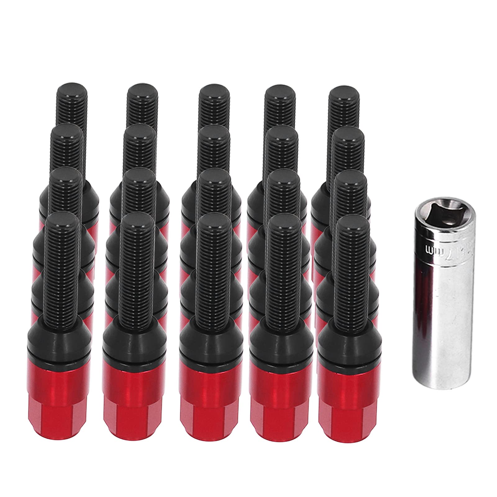 Brilluxa Taper Cone Lug Bolzen Set, M12X1.5 Konische Sitzradschrauben, Aluminiumlegierung Lug -Muttern mit Kappe, 20 Stcs (Red) von Brilluxa