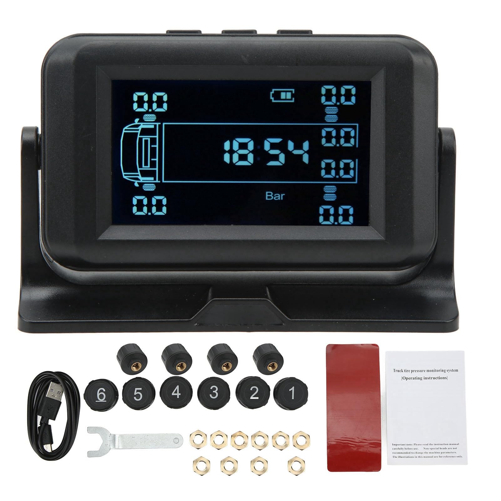 Brilluxa drahtloser Reifendruckmonitor, 15 -bar -TPMs mit 10 Sensoren und Solarladungen, kompatibel mit Wohnmobil, LKW, Anhänger von Brilluxa