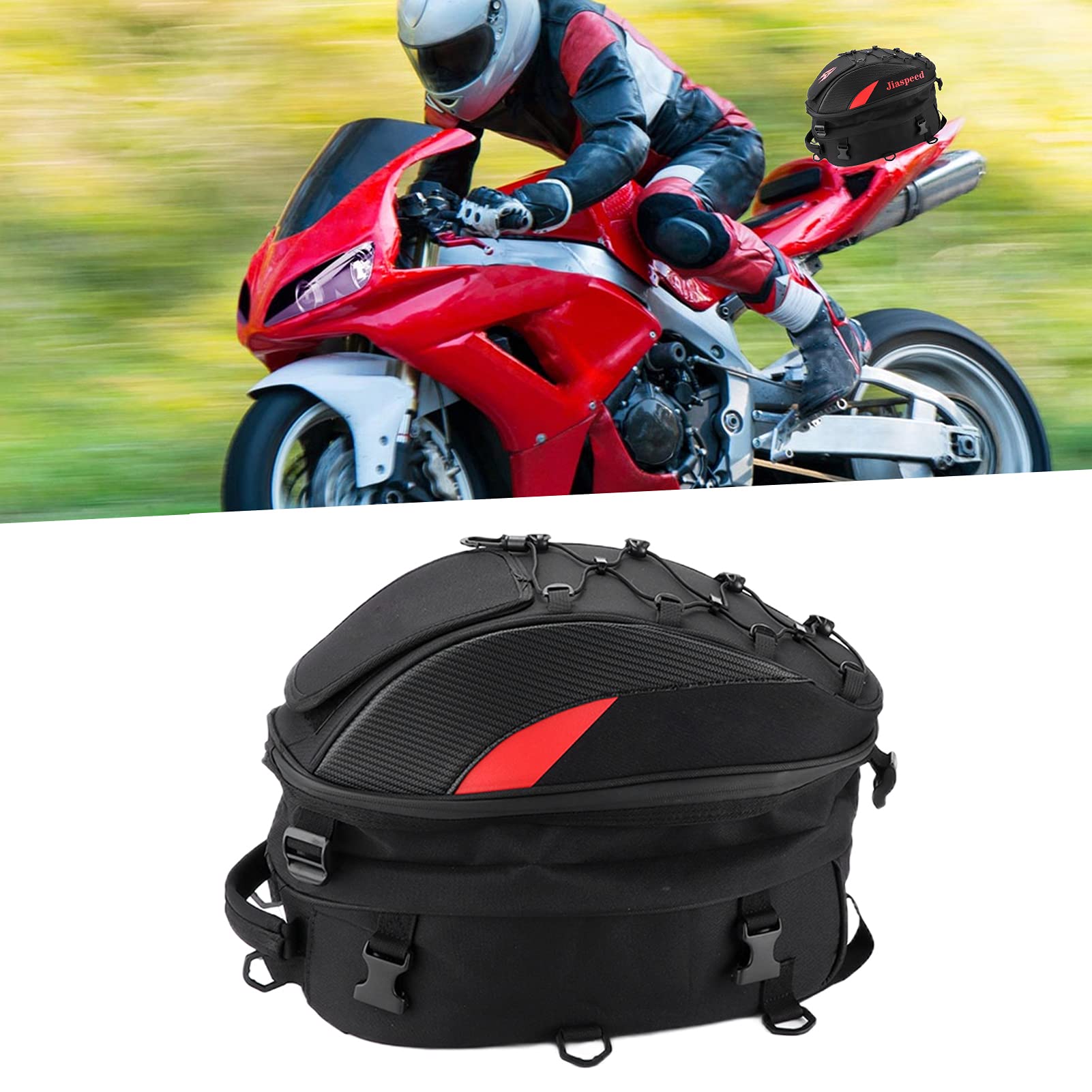 Motorrad-Rücksitztasche, wasserdichte Motorrad-Hecktasche aus Oxford-Stoff, hochdichte, gewebte, reflektierende Motorrad-Hecktasche, geeignet für die Aufbewahrung von Motorrädern (A red) von Brilluxa