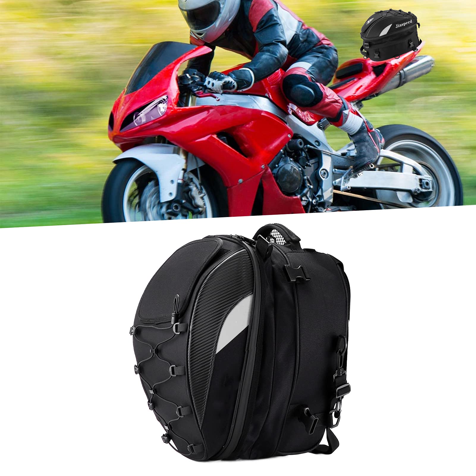 Motorrad-Rücksitztasche, wasserdichte Motorrad-Hecktasche aus Oxford-Stoff, hochdichte, gewebte, reflektierende Motorrad-Hecktasche, geeignet für die Aufbewahrung von Motorrädern (Bwhite) von Brilluxa