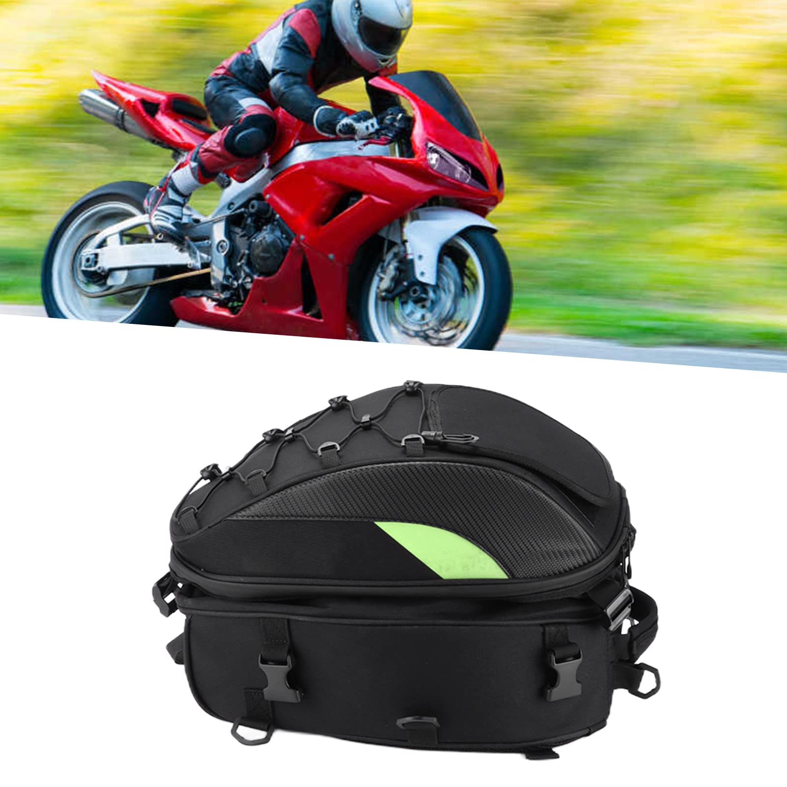 Motorrad-Rücksitztasche, wasserdichte Motorrad-Hecktasche aus Oxford-Stoff, hochdichte, gewebte, reflektierende Motorrad-Hecktasche, geeignet für die Aufbewahrung von Motorrädern (C green) von Brilluxa