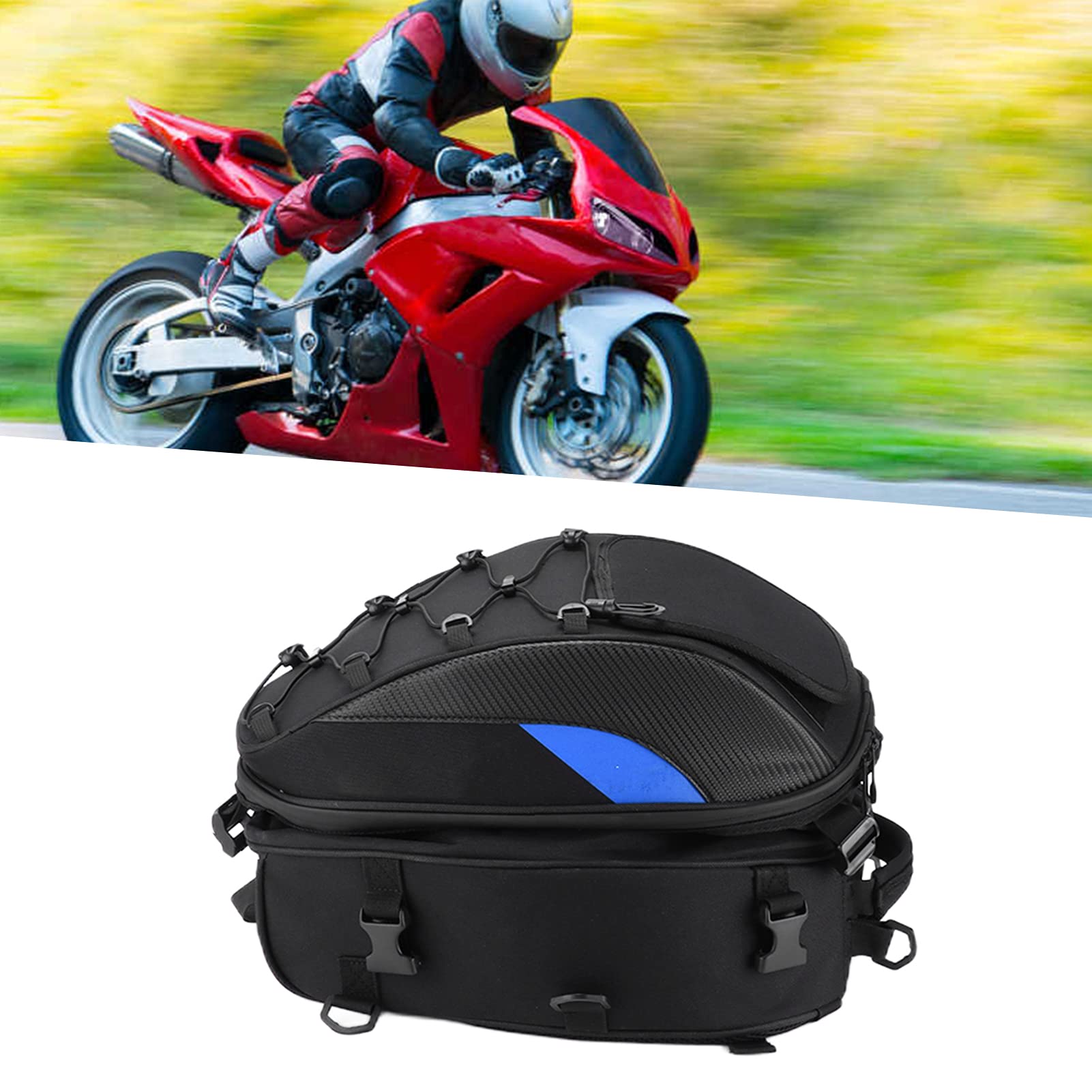 Motorrad-Rücksitztasche, wasserdichte Motorrad-Hecktasche aus Oxford-Stoff, hochdichte, gewebte, reflektierende Motorrad-Hecktasche, geeignet für die Aufbewahrung von Motorrädern (D blue) von Brilluxa