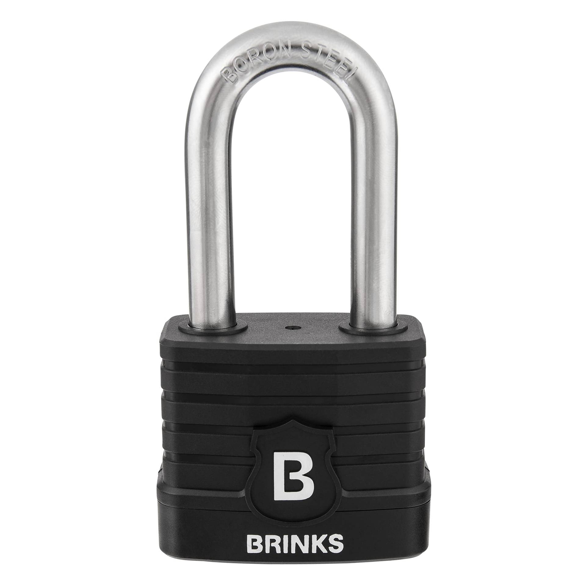 BRINKS - 50 mm handelsübliches laminiertes Stahl-Vorhängeschloss mit 5,1 cm Bügel – TPE umwickelt und gehärteter Borstahlbügel, Schwarz von BRINKS