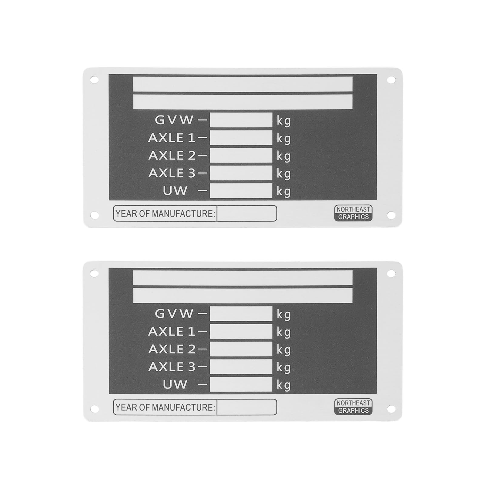 Briny River 2 Stück Anhänger-Gewichtsplatte Fahrzeug-Leergewichtsplatte aus Aluminiumlegierung 115x63,5x0,7mm für Dreiachsige Gebremste Und Ungebremste Anhänger von Briny River