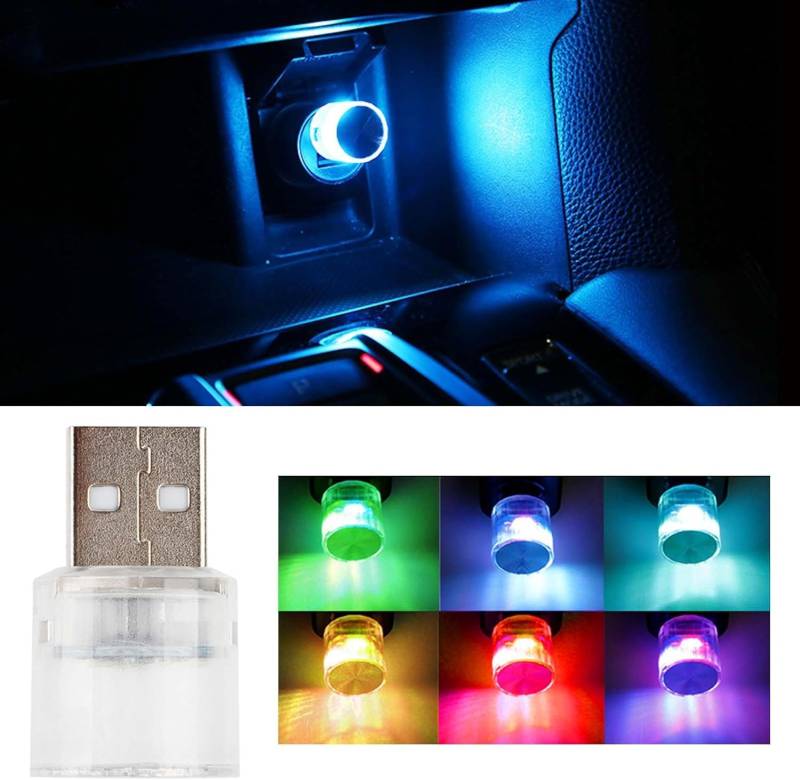 6 Stück Mini USB LED Licht Autozubehör,Freie Installation Auto-Ambiente-Licht Autozubehör,Mini-LED-Atmosphärenlicht für Auto, Schlafzimmer, Flur (bunt) von Brivulgent