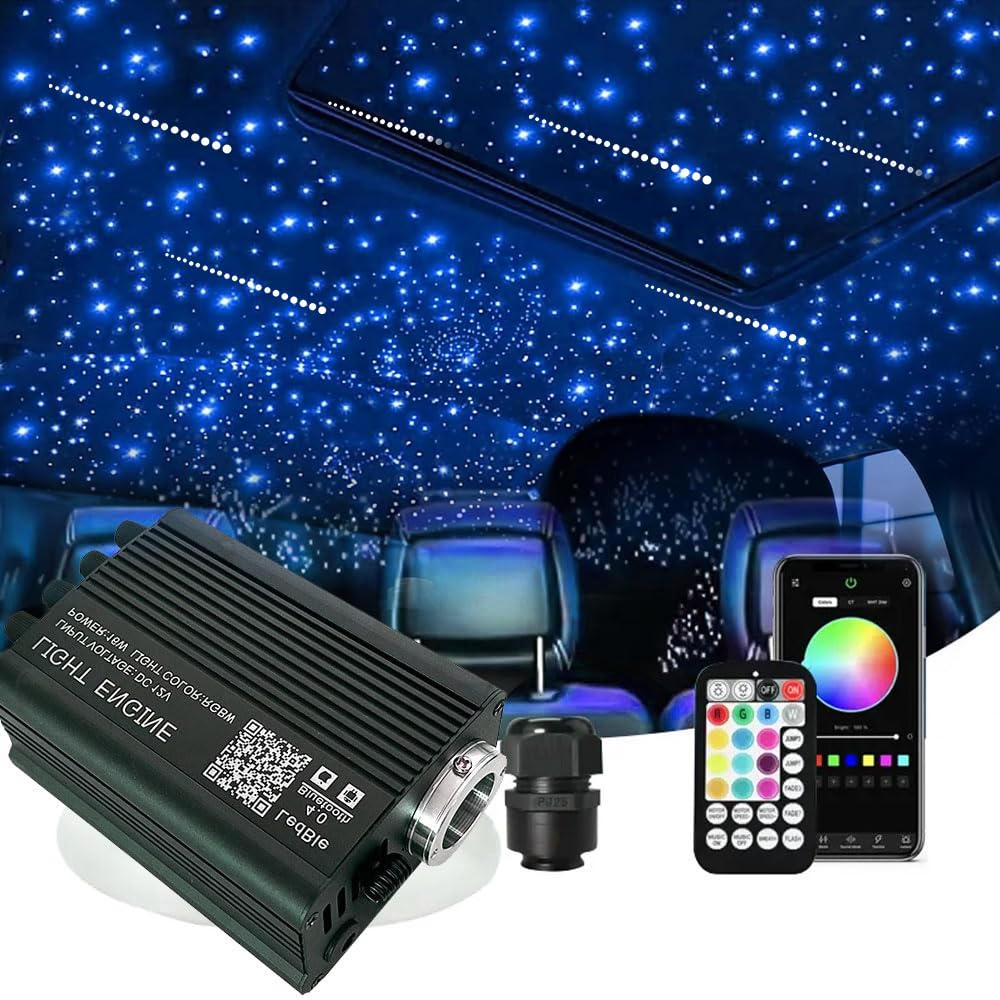 600 Starlight-Dachhimmel-Kits für Auto und Zuhause Twinkle & Meteor 2-in-1-Lichtmaschine, 0,03 Zoll x 9,8 Fuß RGBW-Glasfaserstränge, 100 reinweiße Sternschnuppen 16W Starlight-Kit von Brivulgent