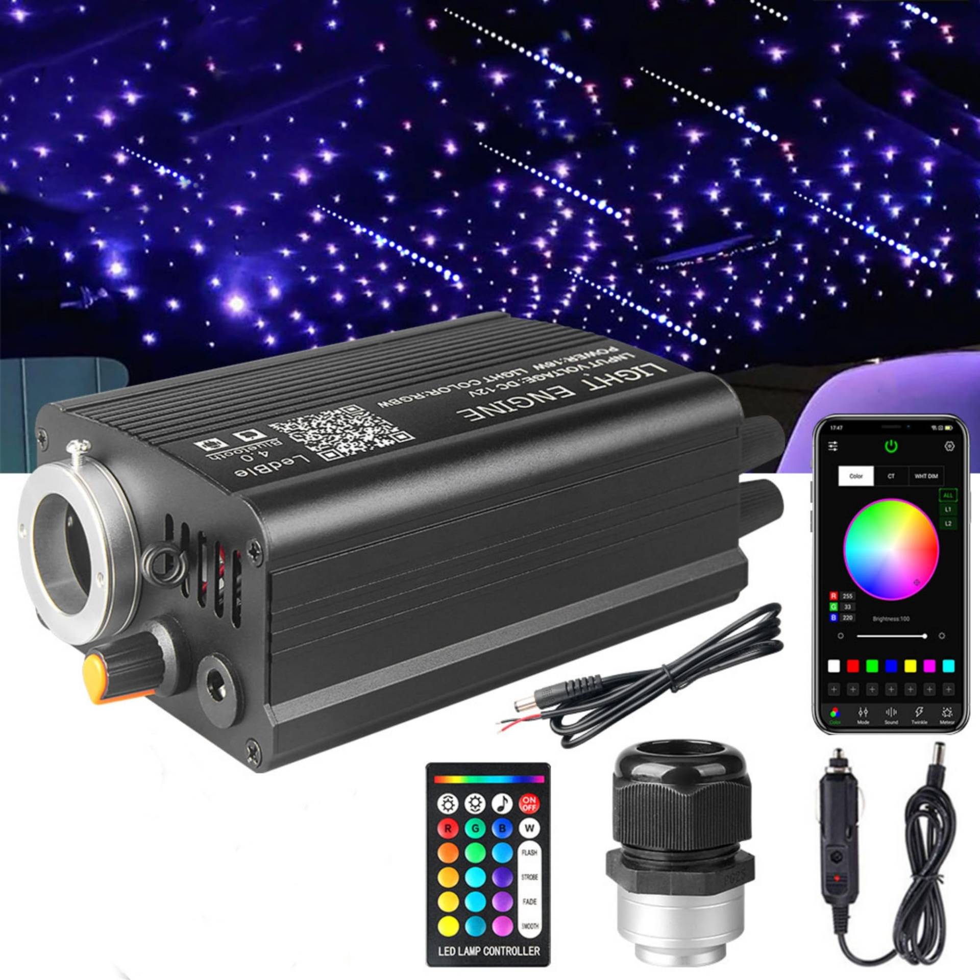 650 Stück Meteor Twinkle 6,5 Fuß Sternenlicht-Dachhimmellicht, 16 W LED-Sternenhimmel-Glasfaserlicht-Set, App/Fernbedienung für Auto/Zuhause/Party von Brivulgent