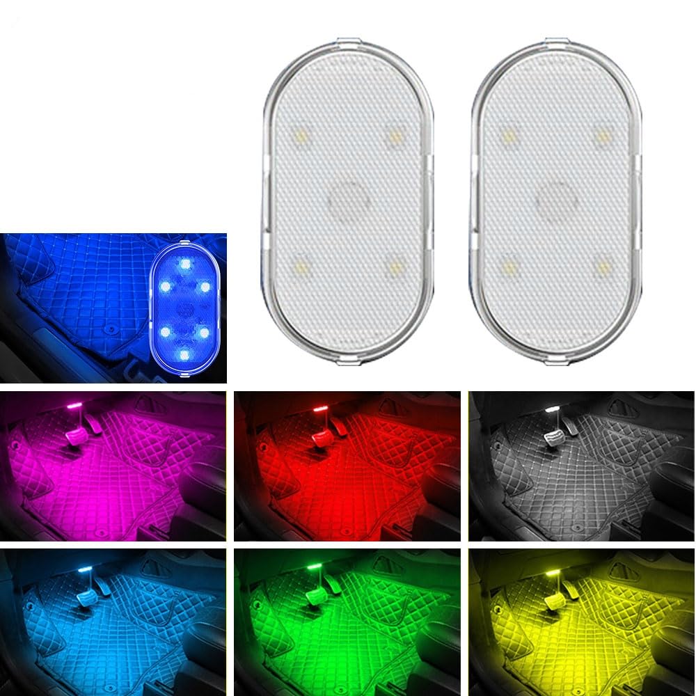 Auto LED Innenbeleuchtung ，RGB 7 Farben Innenraumbeleuchtung，LED Touch Ambientebeleuchtung，USB wiederaufladbare Auto-Innenleseleuchte，LED tragbare Neon， 2 Stück von Brivulgent