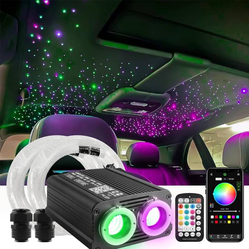 Auto-Sternenlicht-Dachhimmel-Set, Funkelnde und klangaktivierte RGBW Glasfaserlichter mit Bluetooth-App und Fernbedienung, 600 pcs * 0.75mm*3m Glasfaser für Autos, Heimkinos Dekoration von Brivulgent