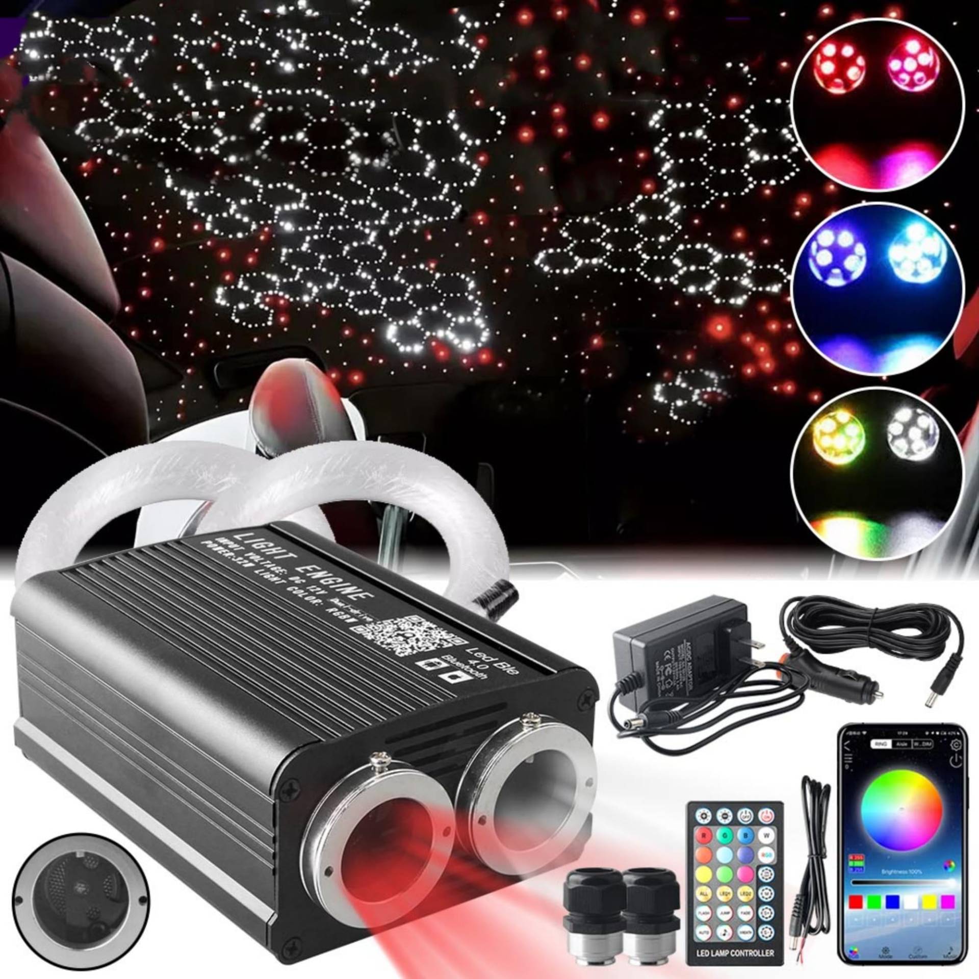 Auto innenraumbeleuchtung 1000 Stück 0,75 mm x 4m Sternenhimmel Glasfaser RGBW Twinkle Sternenhimmel Auto Star Light Kit,Sound Control-Glasfaserlichter ideal für Autos, Heimkinos DIY-Sternenhimmel von Brivulgent