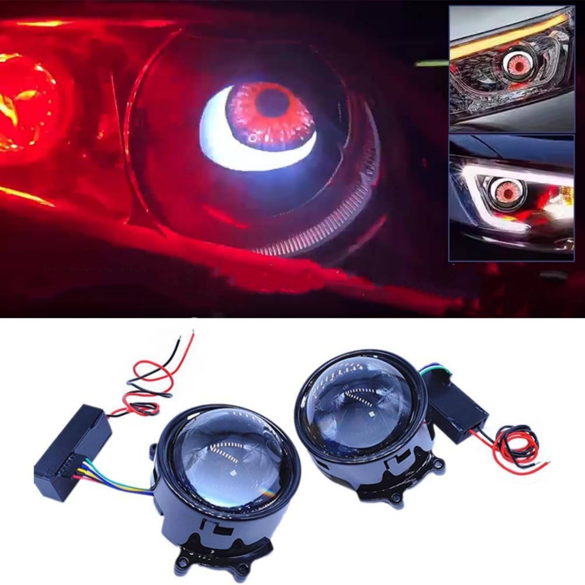 Devil Eye, 2024 Neue dynamische Teufelsauge Auto-Scheinwerfer mit 6 verstellbarem Augenmuster,12V USB LED Projektorlinse für die Innendekoration, Partybeleuchtung,Fernbedienung von Brivulgent