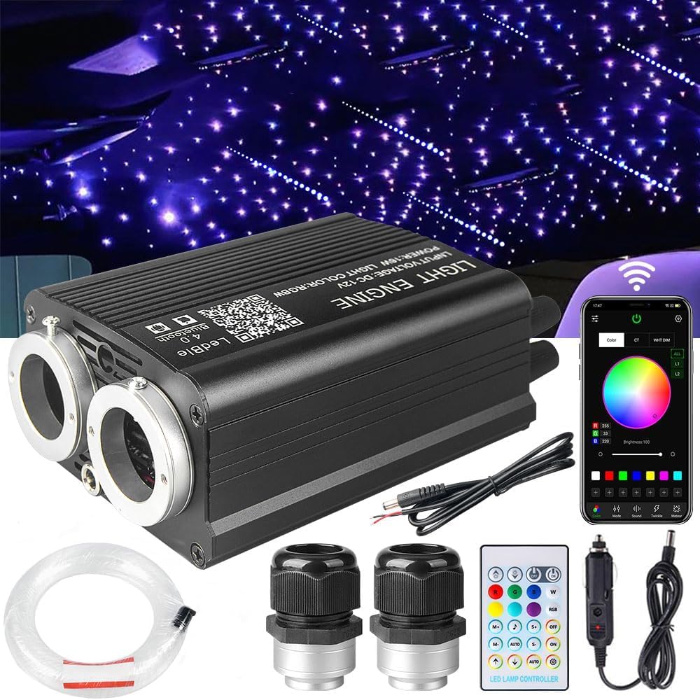 Starlight Headliner Kit 1000pcs, 32W Twinkle & Meteor, 2-in-1-Lichtmaschine, 200 Sternschnuppen, RGBW-Glasfaserstränge, Musiksynchronisationsmodi–Star Headliner Kit für Autodecke, Starlight Headliner von Brivulgent