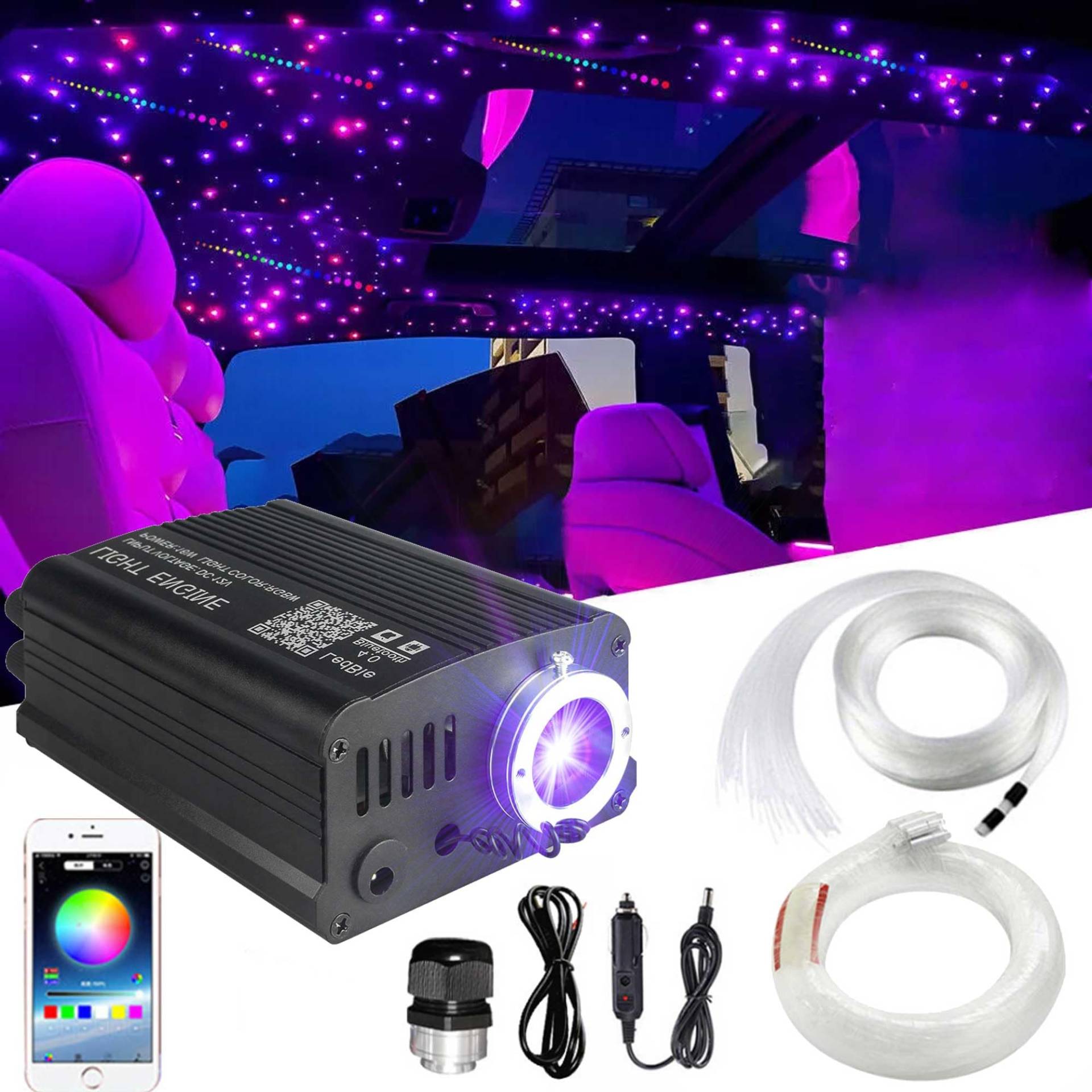 Starlight Headliner Kit-750 Stück x 0,75 mm x 10 Fuß, 16 W optische Stränge Twinkle & Shooting Stars 2-in-1 Lichtmotor, Musik-Synchronisation, Bluetooth und Fernbedienung, passend für Autos, von Brivulgent