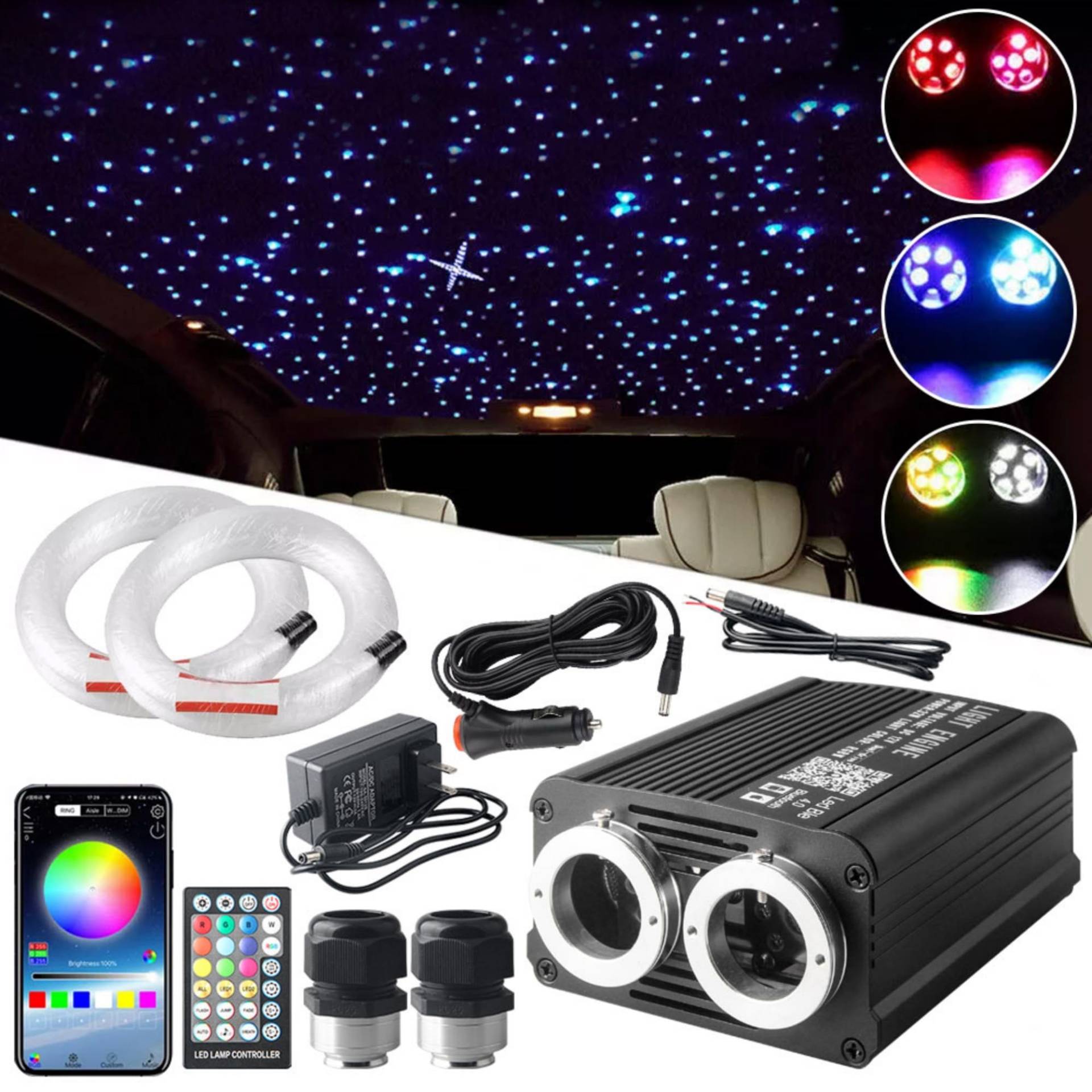 Zweifarbiges Sternenlicht-Dachhimmel-Set, 600pcs Doppelkopf-Sternenlicht für Auto, 32 W, für LKW, Van, SUV, Jeep, Twinkle Light Engine, Musiksynchronisationsmodi, RGBW, Glasfaser-Sternenlicht-Set von Brivulgent