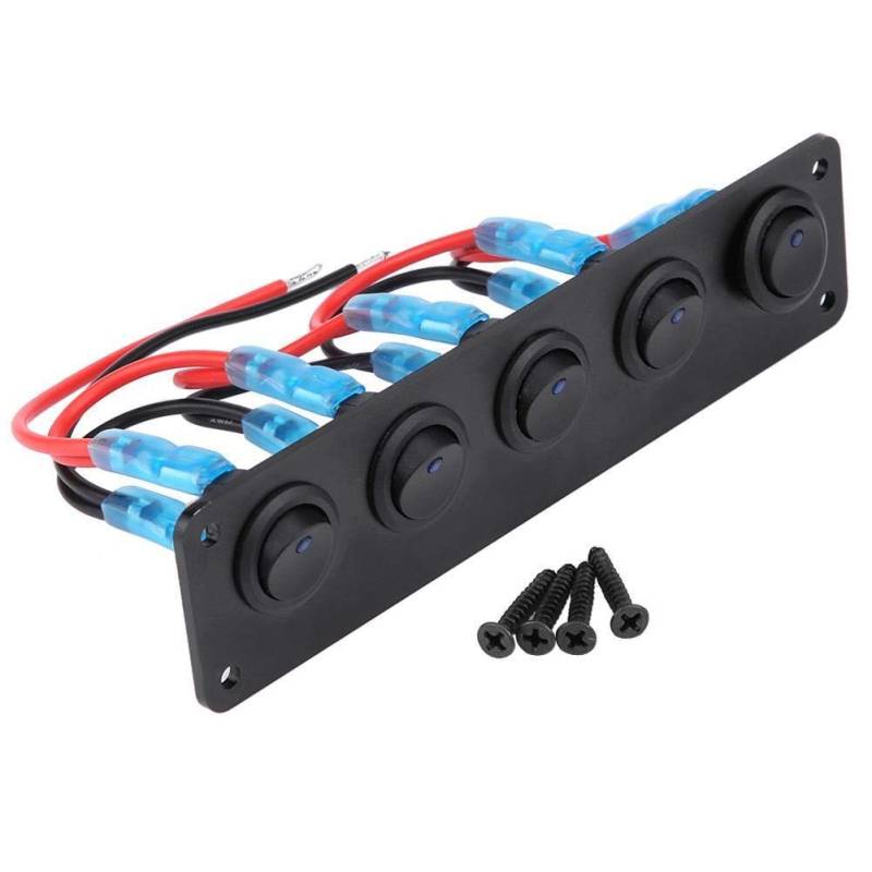 Broco 12-24V 5 Gang Runde Dash Rocker Kippschalter Panel-Blaue LED for RV Boot Yacht Marine von Broco