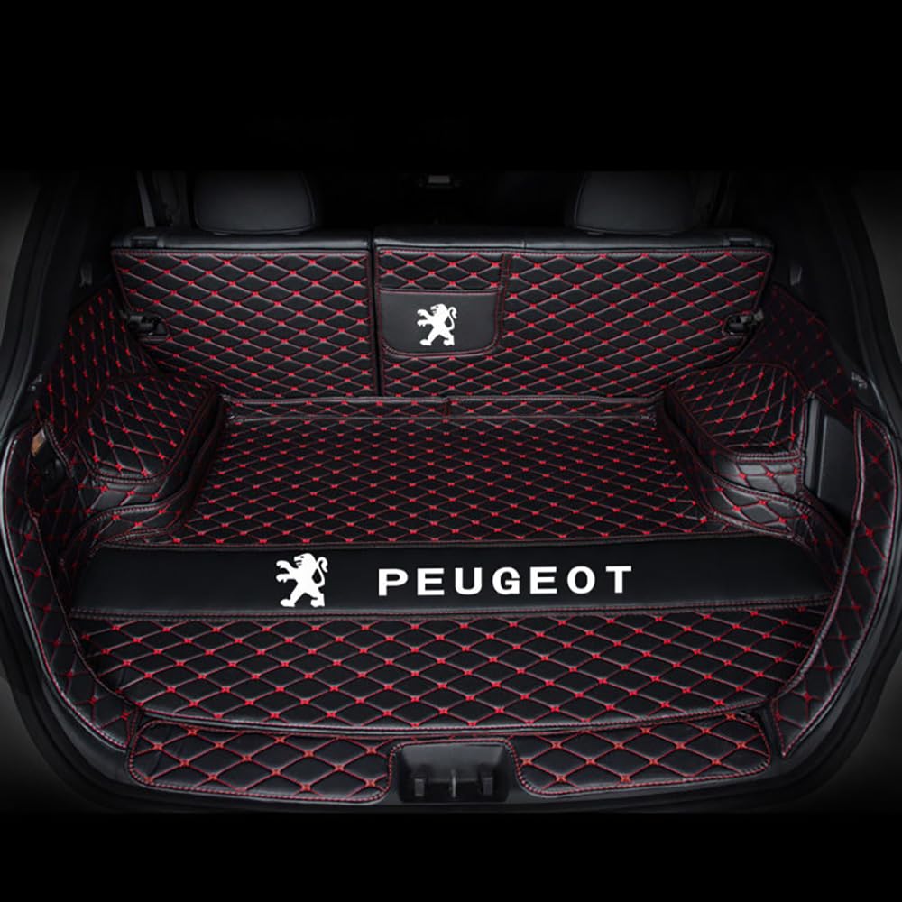 Auto Leder Kofferraummatten für Peugeot 2008 II Active/2008 GT/2008 Active Business 2019-2024 Vollabdeckung Kofferraumwanne Wasserdichtes Kofferraum Schutzmatte Innenraum ZubehöR,Black Red von BROHN