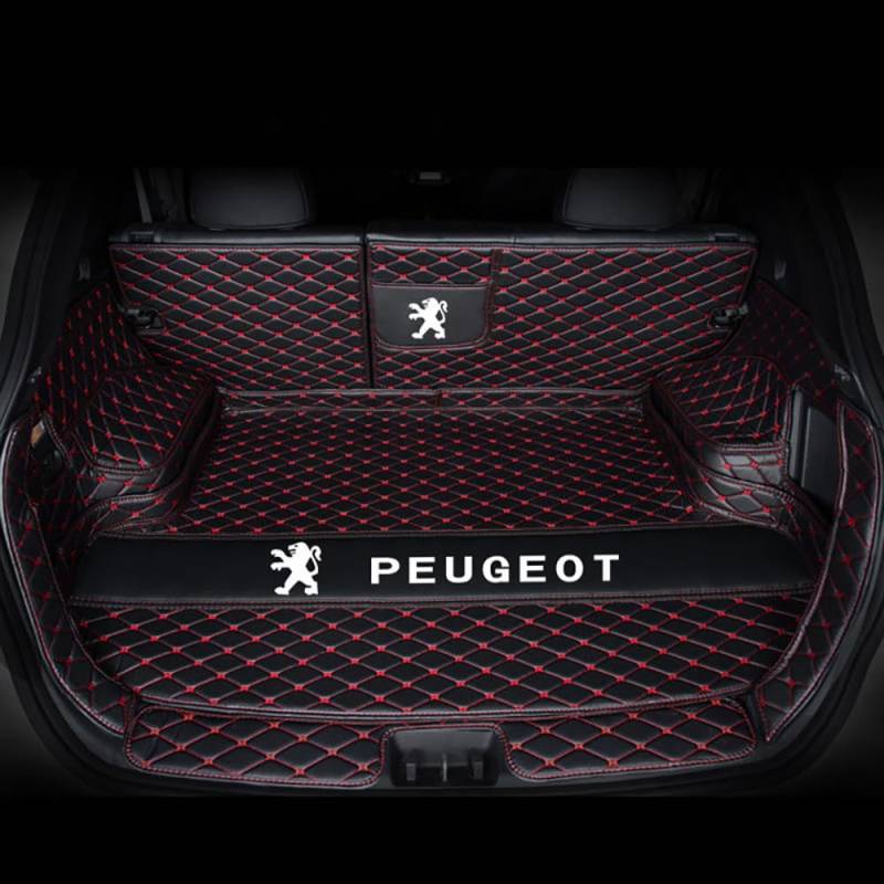 Auto Leder Kofferraummatten für Peugeot 2008 II Active/2008 GT/2008 Active Business 2019-2024 Vollabdeckung Kofferraumwanne Wasserdichtes Kofferraum Schutzmatte Innenraum ZubehöR,Black Red von BrohN