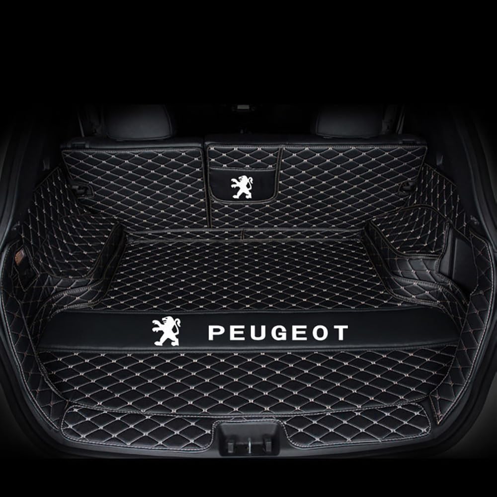 Auto Leder Kofferraummatten für Peugeot 308 SW III Wagon Active Pack/308SW GT 2021-2024 Vollabdeckung Kofferraumwanne Wasserdichtes Kofferraum Schutzmatte Innenraum ZubehöR,Black Beige von BrohN