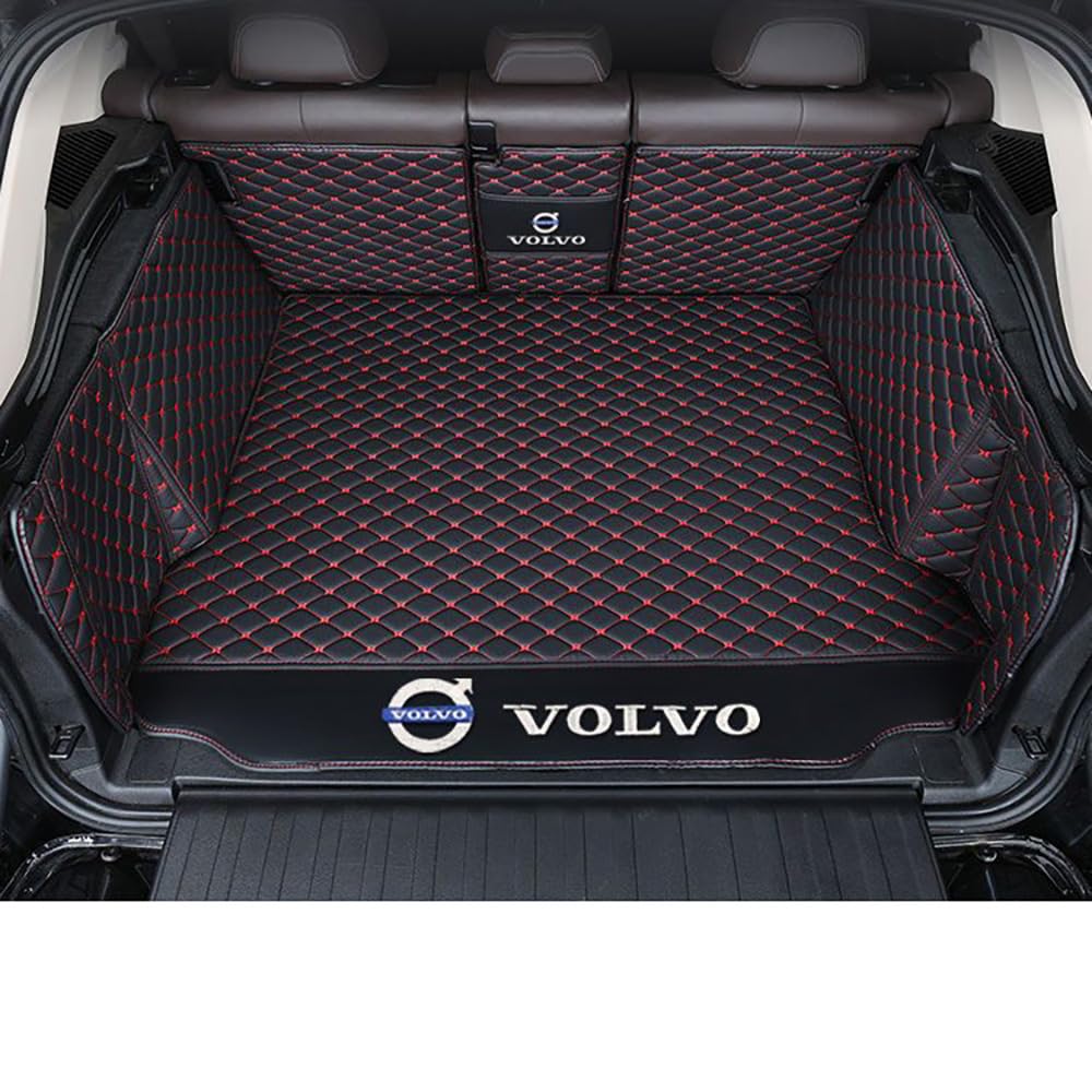 Auto Leder Kofferraummatten für Volvo XC60 II 2018 2019 2020 2021 2022 2023 2024 Vollabdeckung Kofferraumwanne Wasserdichtes Kofferraum Schutzmatte Innenraum ZubehöR,Black Red von BrohN