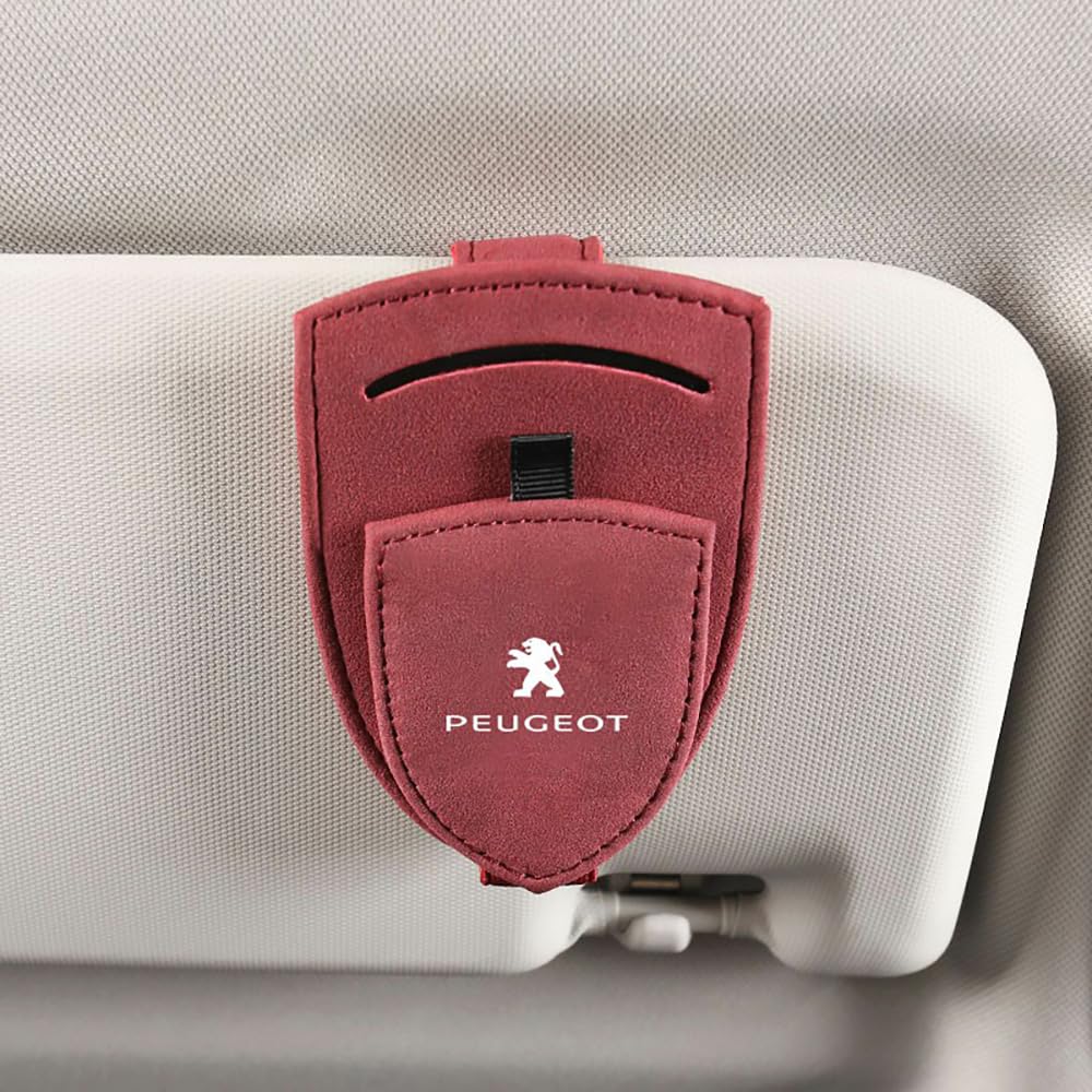 Wildleder Auto Sonnenblende Brille Clip Karte Tasche Innen Zubehör für Peugeot 407 3008 308 307 2008 206 508 207 607 106 208 301 406,Red Style von BrohN