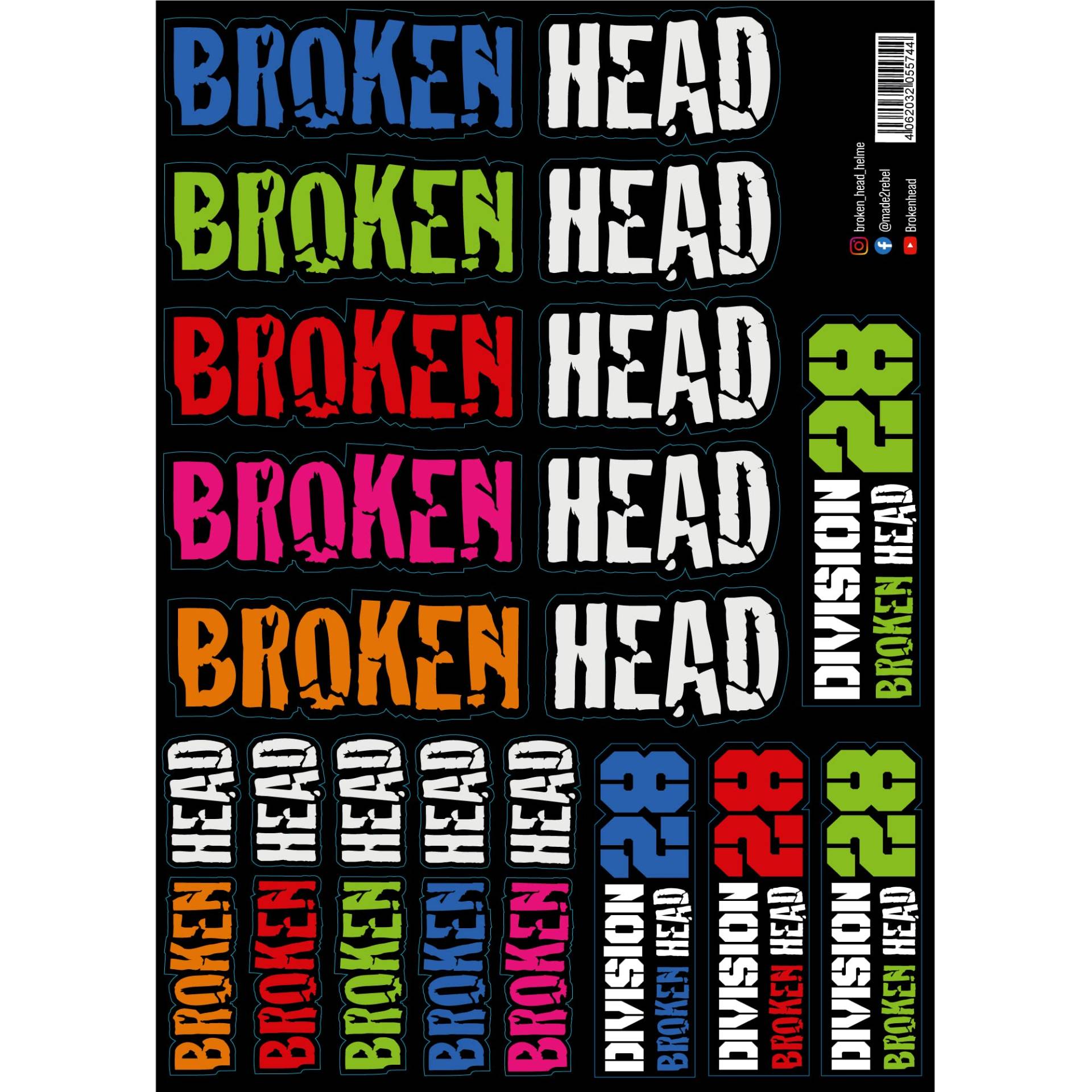 Broken Head Aufkleber Bogen Color Flash A3-Format - Sticker - Decal - Dekor - Sponsoren Aufkleber für Auto, Motorrad usw. von Broken Head