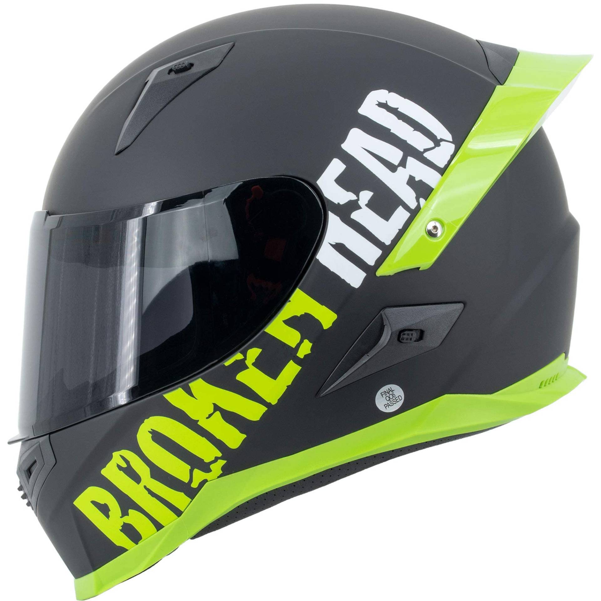 Broken Head BeProud Pro Motorradhelm Grün Mit Spoiler - Integral-Helm Mit Klarem + Schwarzem Visier - Gr. S (55-56 cm) von Broken Head