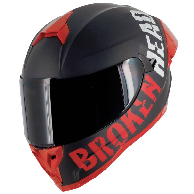 Broken Head BeProud Pro Sport Rot - Motorradhelm Mit Sonnenblende und Spoiler – Inkl. 2 Visiere (Schwarz + Klar) Sportlicher Integralhelm Größe M (57-58 cm) von Broken Head