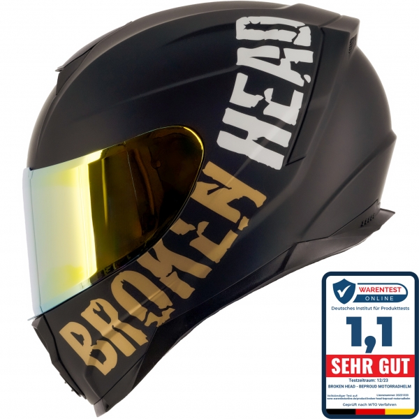 Broken Head BeProud Sport Gold Motorradhelm + Verspiegeltes Visier ... von Broken Head