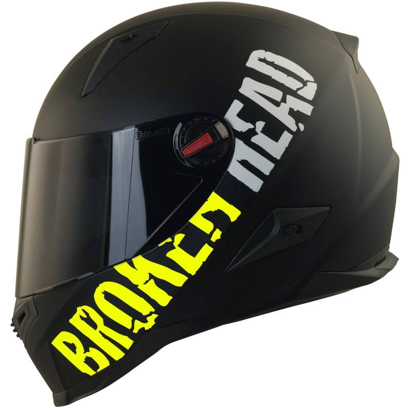 Broken Head BeProud Neon Gelb Ltd. - Motorradhelm Mit 2 Visieren (Schwarzes Visier + Klares Visier) Integralhelm Mattschwarz-Gelb (XS 53-54 cm) von Broken Head