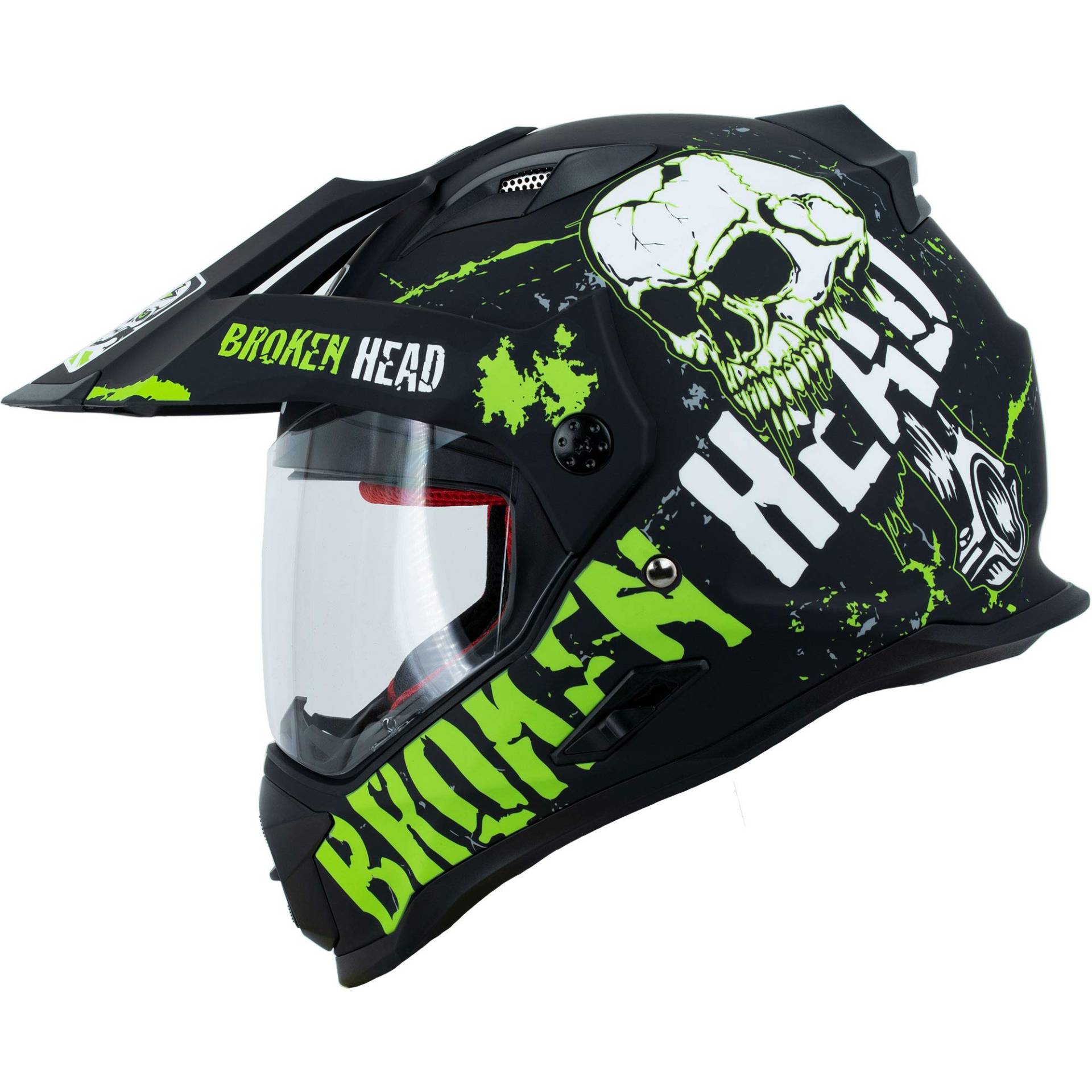 Broken Head Bone Crusher Motocross-Helm Grün mit Visier - Enduro MX Cross-Helm - Motorradhelm mit Sonnenblende (M 57-58 cm) von Broken Head