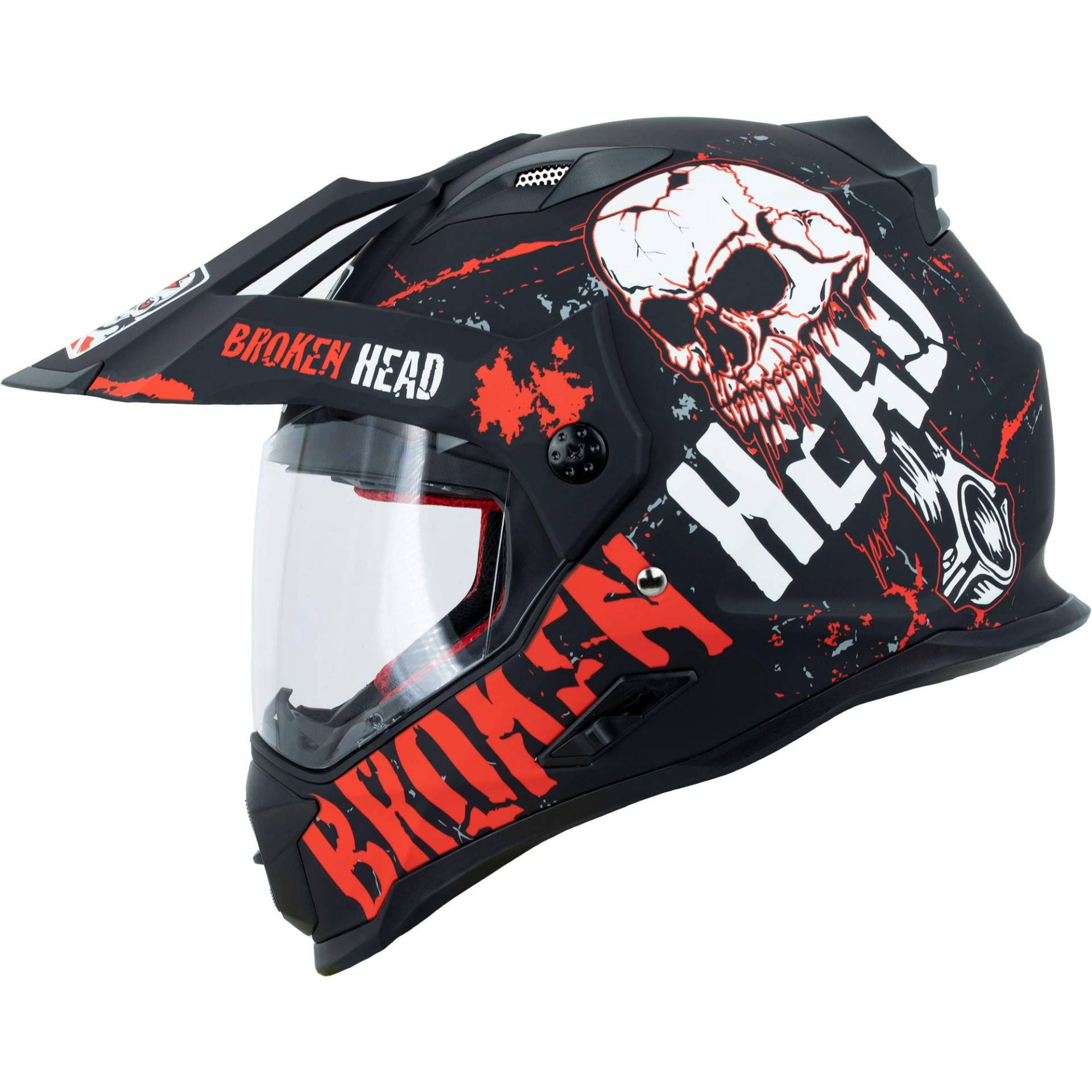 Broken Head Bone Crusher Motocross-Helm Rot mit Visier - Enduro MX Cross-Helm - Motorradhelm mit Sonnenblende (L 59-60 cm) von Broken Head