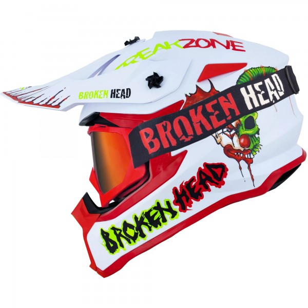 Broken Head Crosshelm FreakZone Weiss-Rot-Grün + MX-2 Brille von Broken Head