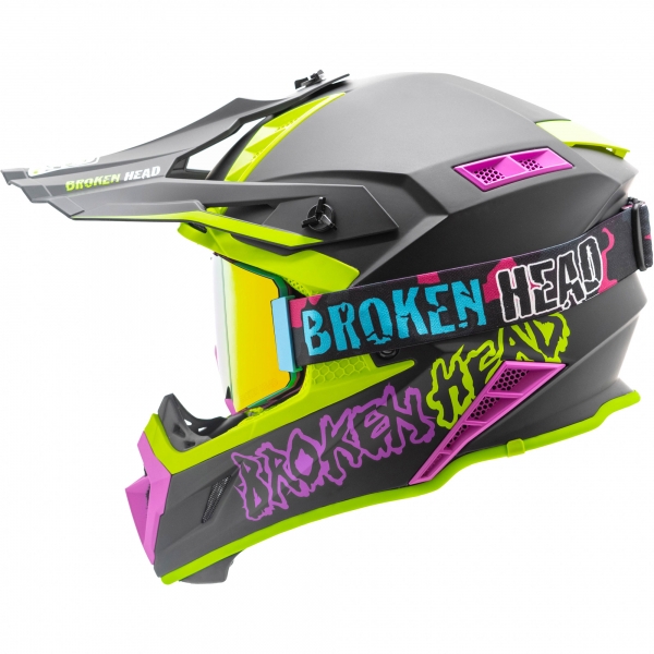 Broken Head Crosshelm Hunter Light Grün-Pink + MX-Brille Regulator ... von Broken Head