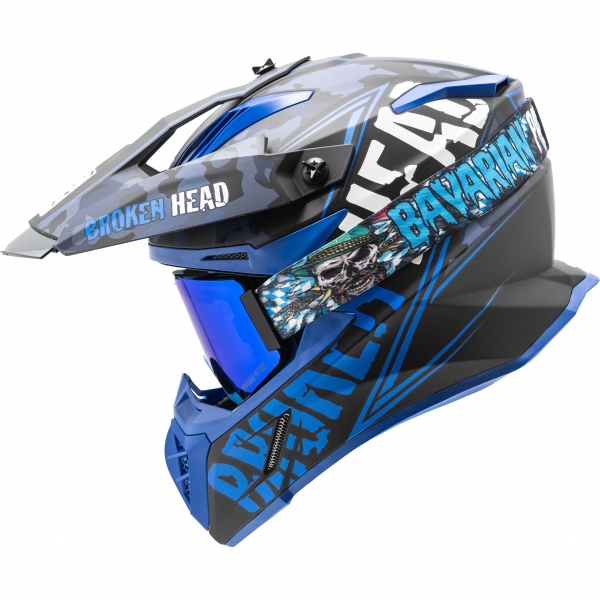 Broken Head Crosshelm Squadron Blau + MX-Brille Bavarian Patriot von Broken Head