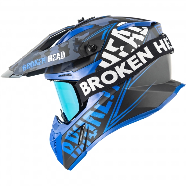 Broken Head Crosshelm Squadron Blau + MX-Brille Struggler Blau von Broken Head