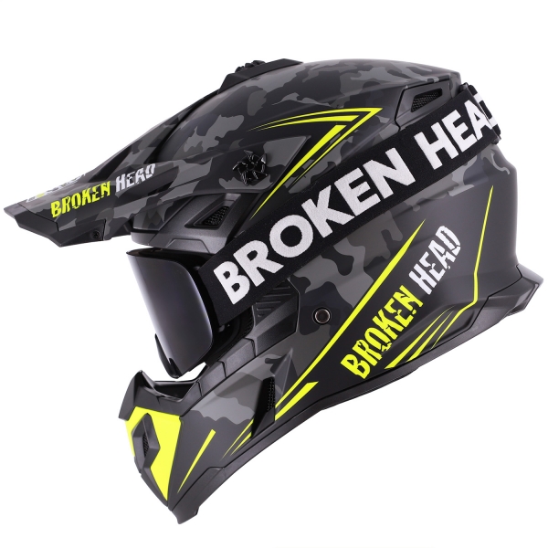 Broken Head Crosshelm Squadron Gelb + MX-Brille Struggler Schwarz von Broken Head