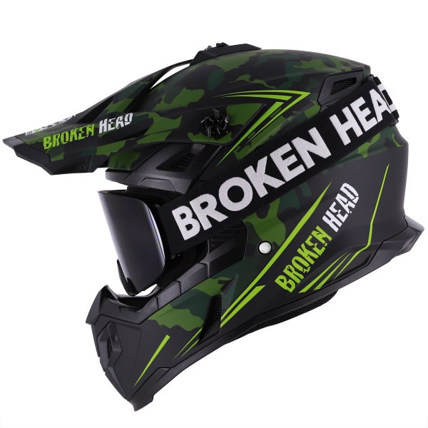 Broken Head Crosshelm Squadron Grün + MX-Brille Struggler Schwarz von Broken Head