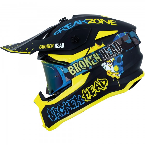 Broken Head Dirthelm FreakZone Schwarz-Gelb-Blau + MX-Brille Regula... von Broken Head