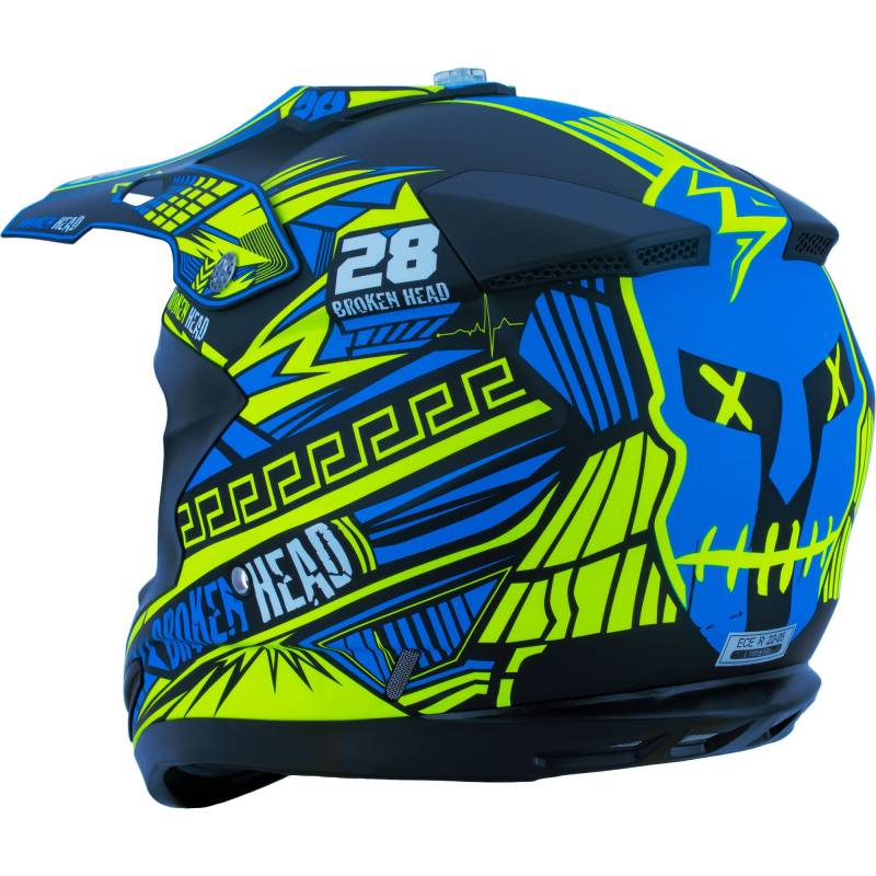 Broken Head Division MX Motocross-Helm - Motorradhelm für Supermoto, Quad - Crosshelm, Neon-Gelb-Türkis (M (57-58 cm)) von Broken Head