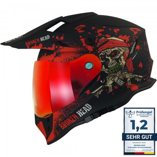 Broken Head Enduro Helm Jack S. VX2 Rot + Rot Verspiegeltes Visier von Broken Head