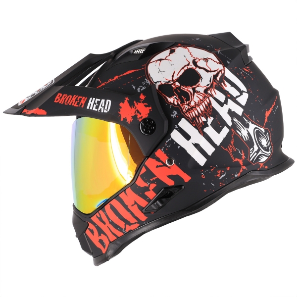 Broken Head Endurohelm Bone Crusher Rot + Rot Verspiegeltes Visier von Broken Head