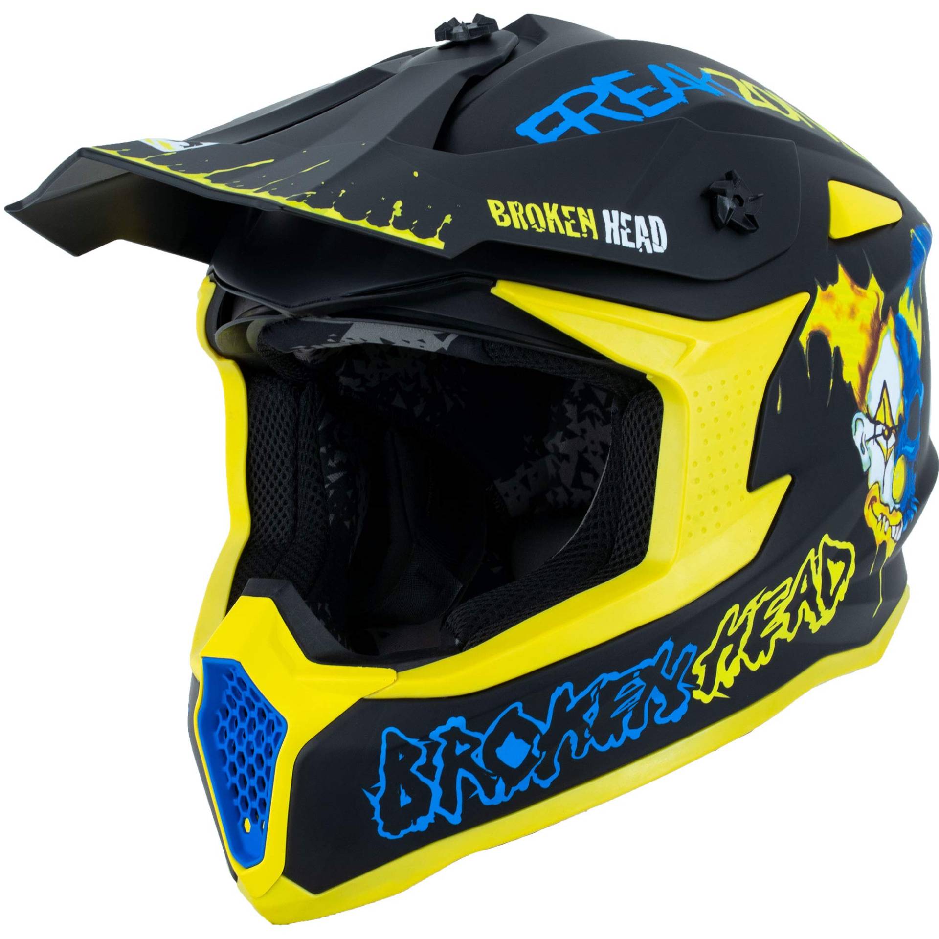 Broken Head FreakZone Motocross-Helm Blau-Gelb – Cross-Helm – MX – Quad – Supermoto (L 59-60 cm) von Broken Head