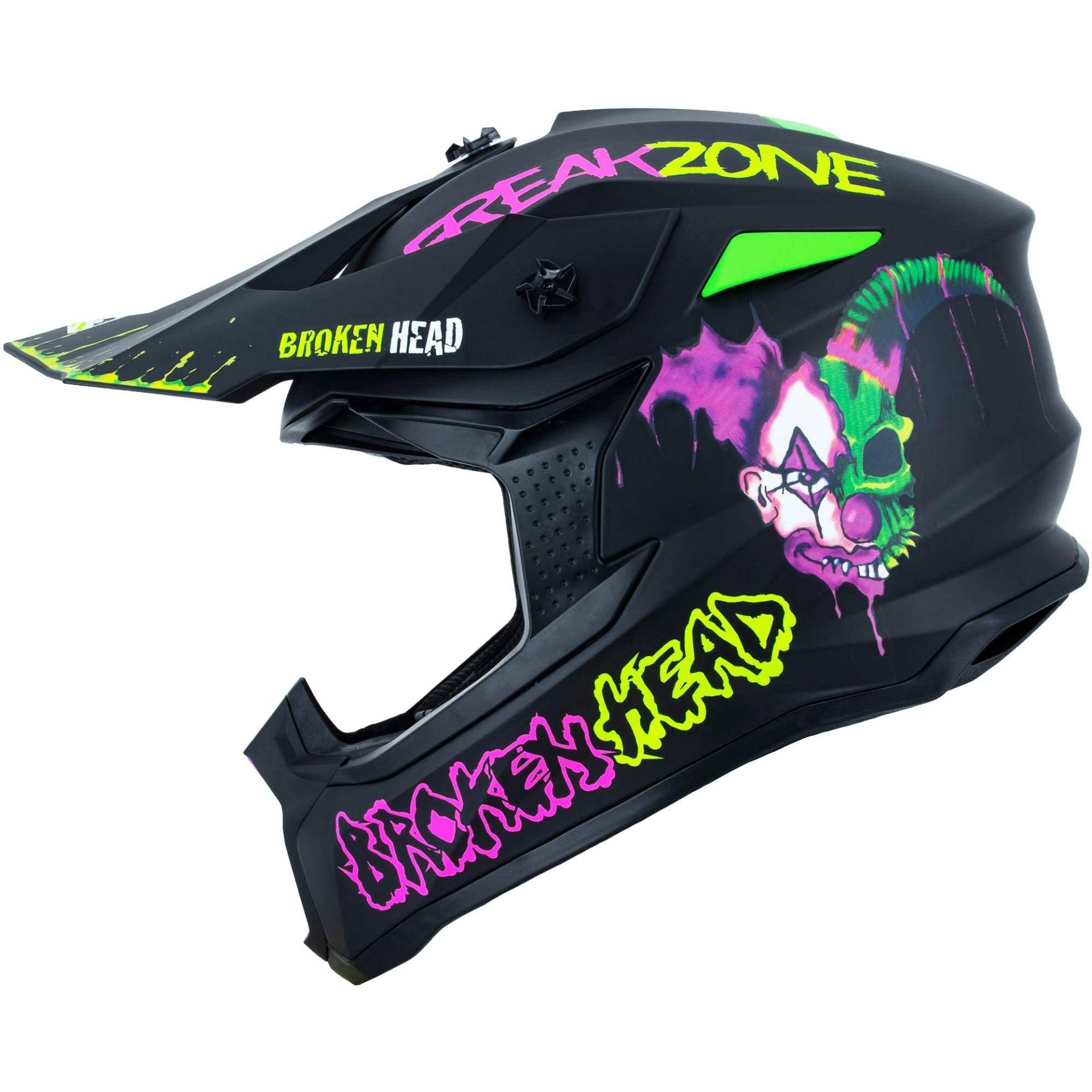 Broken Head FreakZone Motocross-Helm Schwarz-Grün-Pink matt – Cross-Helm – MX – Quad – Supermoto (L 59-60 cm) von Broken Head