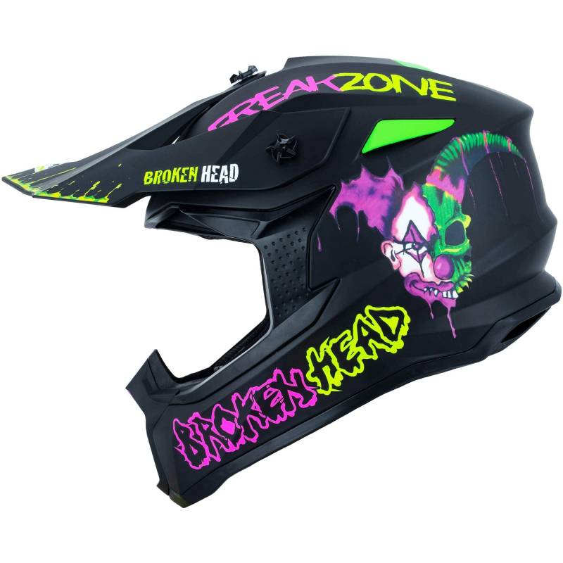 Broken Head FreakZone Motocross-Helm Schwarz-Grün-Pink matt – Cross-Helm – MX – Quad – Supermoto (L 59-60 cm) von Broken Head