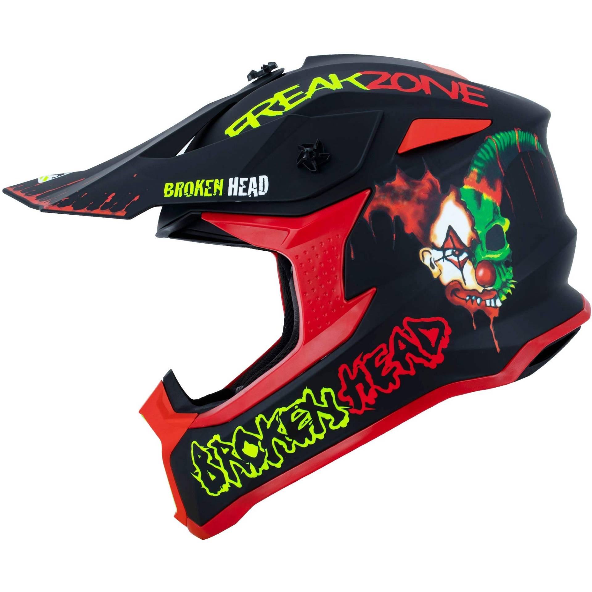 Broken Head FreakZone Motocross-Helm Schwarz-Grün-Rot matt – Cross-Helm – MX – Quad – Supermoto (M 57-58 cm) von Broken Head