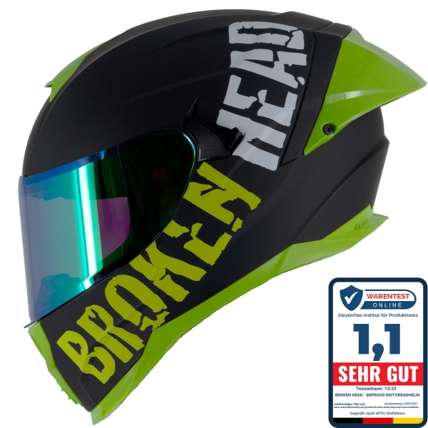 Broken Head Integralhelm BeProud Pro Sport Grün Sonnenblende + Vers... von Broken Head