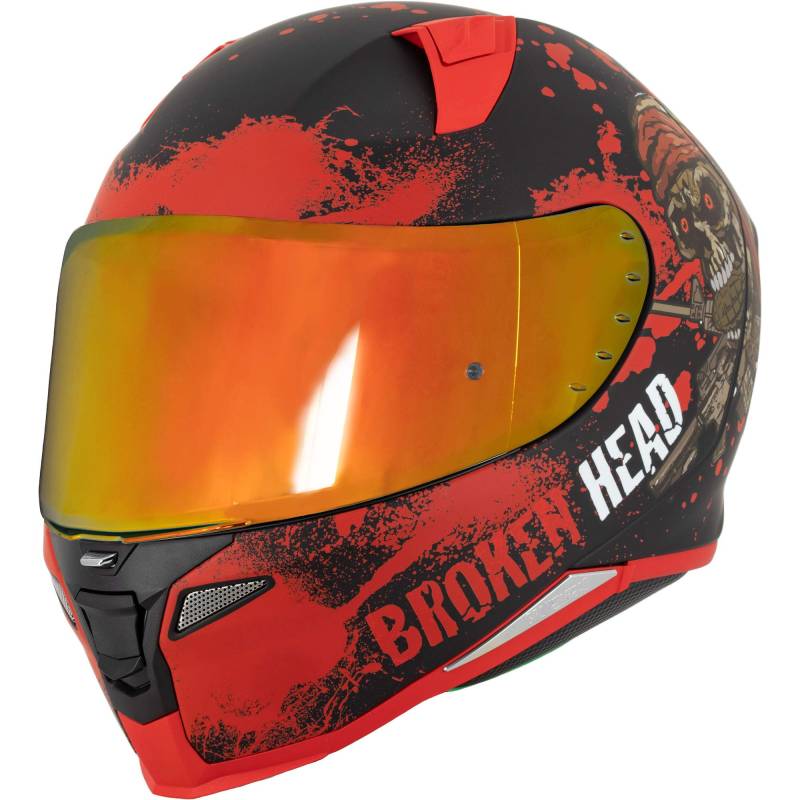 Broken Head Jack S. V2 Pro Rot - Integral-Helm Set Mit Zwei Visieren (Rot Verspiegelt + Klar) Sport Motorradhelm (L 59-60 cm) von Broken Head