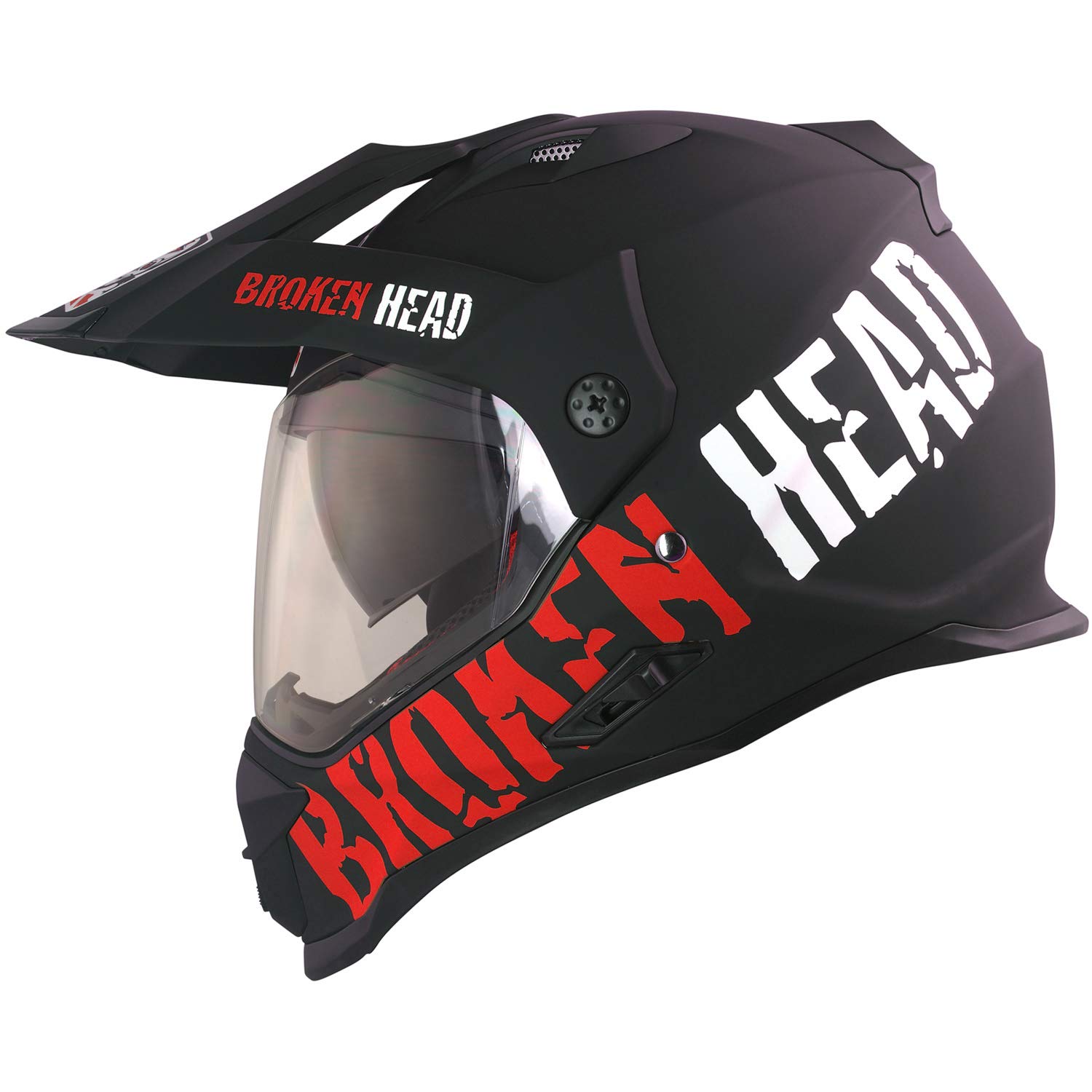 Broken Head Made2Rebel Motocross-Helm Rot Mit Visier - Enduro-Helm - MX Cross-Helm Mit Sonnenblende - Quad-Helm (L 59-60cm) von Broken Head